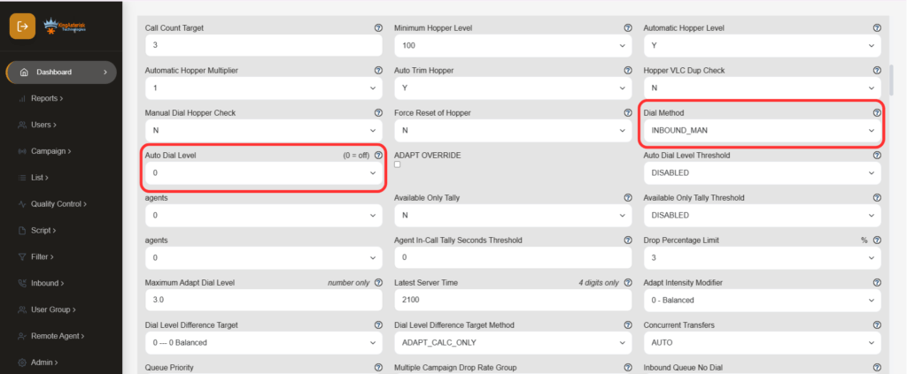 VICIdial campaign settings 1
